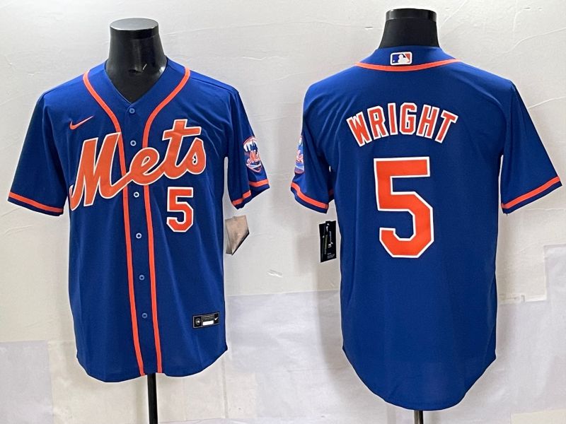 Men 2025 New York Mets 5 Wright Blue Game Nike MLB Jersey style 013